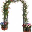 Garden Arch with Planter Boxes, Metal Arbor Trellis for Climbing Plants Outdoor, Heavy Duty Iron Archway for Wedding Ceremony Party Backyard Lawn Patio Decor, Black