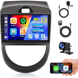 [2+64GB] Android 15 Car Radio for Kia Soul 2010 2011 2012 2013 with Wireless CarPlay Android Auto, 9 Inch HD Touchscreen Car Stereo with GPS WiFi Bluetooth FM/RDS SWC Backup Camera MIC