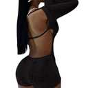 Tinodu Sexy Long Sleeve Y2K Romper for Women Backless Hollow Out Bodycon Short Jumpsuit Knitted Off Shoulder Party Club Night (S, Black)