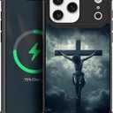 CARLOCA for iPhone 17 Pro Max Compatible with Magsafe Case Design for Girl Boy Shockproof Magnetic Charge Hard PC Back Case Esthetics Pattern Dark Sky Clouds Large Cross Jesus