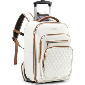 Rolling Backpack- 17 Inch Laptop Bag with 2 Wheels, Flight Friendly Size, Opening from 90-180, Wheeled Backpacks for Women, Carry-On Luggage for Overnight Travel College Work Coummute, Beige