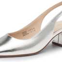 DREAM PAIRS Women's Low Chunky Heels Slingback Square Toe Block Dress Shoes Closed Toe Comfortable Wedding Work Pumps (8, Silver)