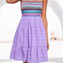 PRETTYGARDEN Womens Summer Dresses 2026 Paisley Spaghetti Strap Sleeveless Smocked A Line Boho Mini Dress with Pockets (Purple, S)
