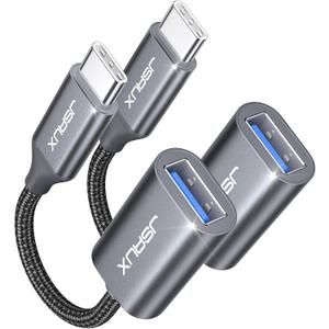 JSAUX USB C to USB 3.0 Adapter [2 Pack], USB C Male to USB Female OTG Cable Adapter Compatible with MacBook Pro/Air, iPhone 17 Pro Max/iPhone Air/17e/16e/16/15 Series, Samsung Galaxy S25/S24/S23 (Grey)