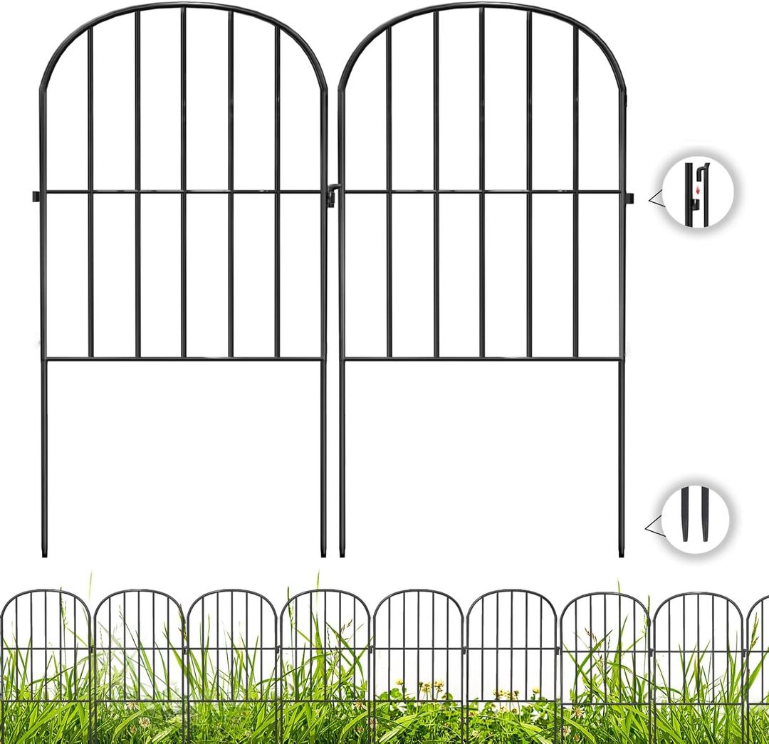 Decorative Garden Fence 24 Pack Black,24 Ft (L) X 24 in (H) Animal Barrier Fences for Small Dog, Garden Fencing Border, Arched Rustproof Metal Fence Outdoor Flower Bed Landscape Decor