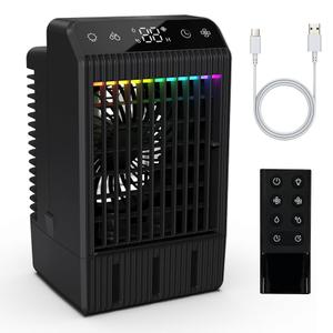 Portable Air Conditioners, Evaporative Mini Room Air Conditioner Cooling Fan, 2~12H Timer, AC Unit Air Cooler with 1000ML Water Tank, AC Portable for Room, Office, Car (Black)
