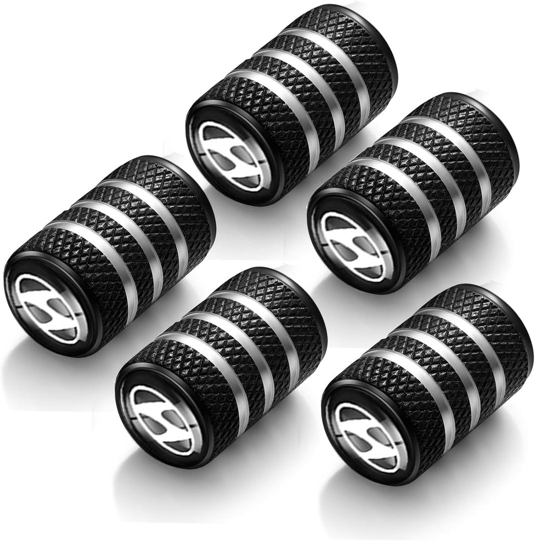 5pcs tire Valve stem caps, Metal auto tire Protective Valve Cap, for Hyundai Elantra Sonata Tucson Santa Fe Genesis Equus Azella All Models Wheel Cap,Car Tyre PartsXD-Black