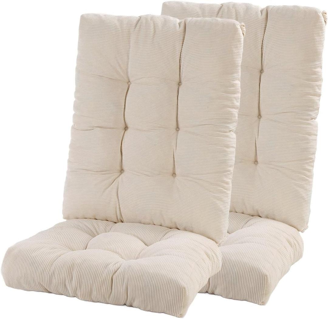 Rocking Chair Cushion, Premium Corduroy Seat and Back Cushion with Ties, Suitable for Indoor/Outdoor Rocker, Pack of 2, Beige (Set of 2)