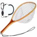 Fly Fishing Net Landing Trout Net Bass Soft Rubber Catch and Release Fish Net with Wooden Handle Frame Magnetic Fly Fishing Accessories Fly Fish Net