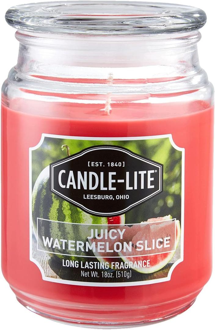 Candle-Lite Everyday Scented Juicy Watermelon Slice Single-Wick Jar Candle, 18 oz, Red