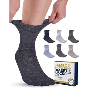 Pembrook Bamboo Viscose Diabetic Socks for Women & Men - 6 Pairs Ankle Socks for Swollen Feet | Neuropathy Socks | Moisture Wicking Diabetes Socks | Tan, Light Tan, Navy, Light Blue, Grey, Light Grey (Large)