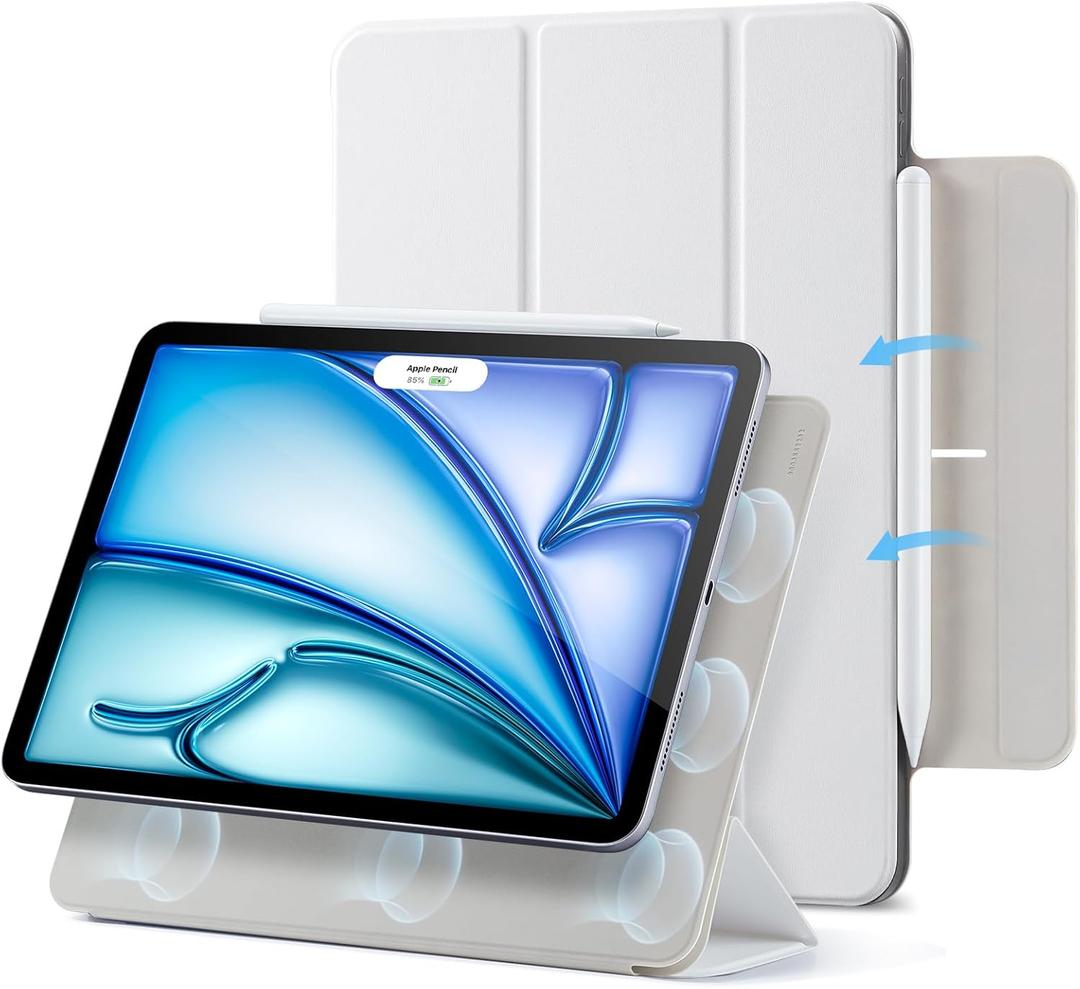 ESR for iPad Air 11 Inch Case M4/M3/M2 (2026/2025/2024), iPad Air 5th/4th Gen (2022/2020), Powerful Magnetic Attachment, Slim Trifold Stand Case, Auto Wake/Sleep, Durable Protection, White