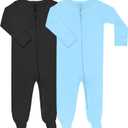 GUISBY Footed Long Sleeve Baby Pajamas with Zipper Cotton Infant Sleepwear (Newborn, Black+dark Blue)