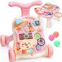 CUTE STONE 2-in-1 Baby Walker for Girls, Toddlers Learning Walker, Early Educational Push Walking Toys with Detachable Activity Center for Infants 12+ Months