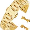 AUTULET Stunning Brushed Stainless Steel Watch Band Strap Replacement with Straight&Curved End (20mm, gold)