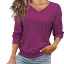 FMEYOA Women's Long Sleeve Sweatshirts No Hood Casual V Neck Lightweight Trendy Fall Spring Basic Pullover Tops (XX-Large, 01-dark Purple(solid Color)), XL