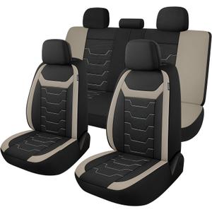 CAROMOP Breathable Car Seat Covers Full Seats,3D Air Mesh Cloth Seat Covers for Cars, Split Bench Compatible Car Interior Covers, Universal Fit Most Car Sedan Truck SUV(Black/Beige)