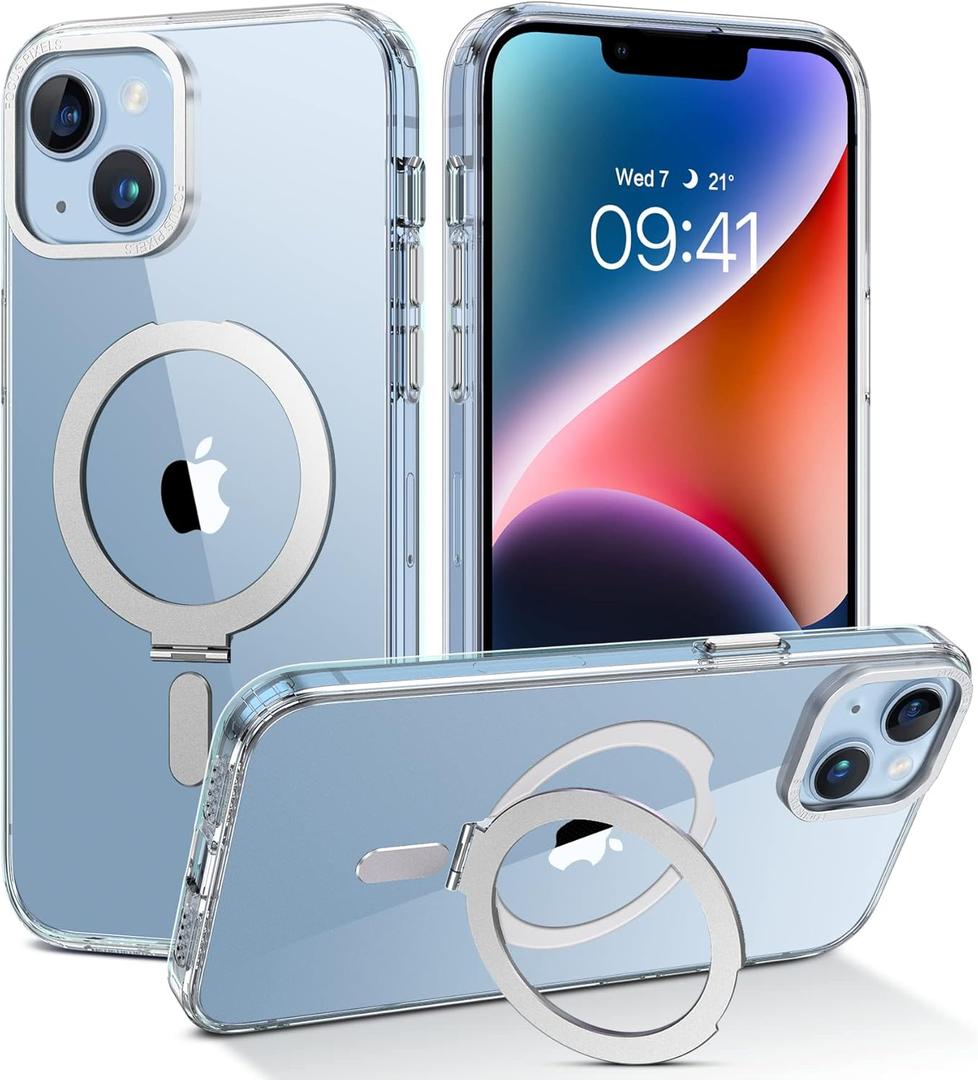 DUEDUE for iPhone 14 Magnetic Case, Case iPhone 13 with Invisible Stand [Compatible with Magsafe], Full Body Protective Cover Slim Shockproof Kickstand Phone Cases for Apple iPhone 13/14 6.1", Clear