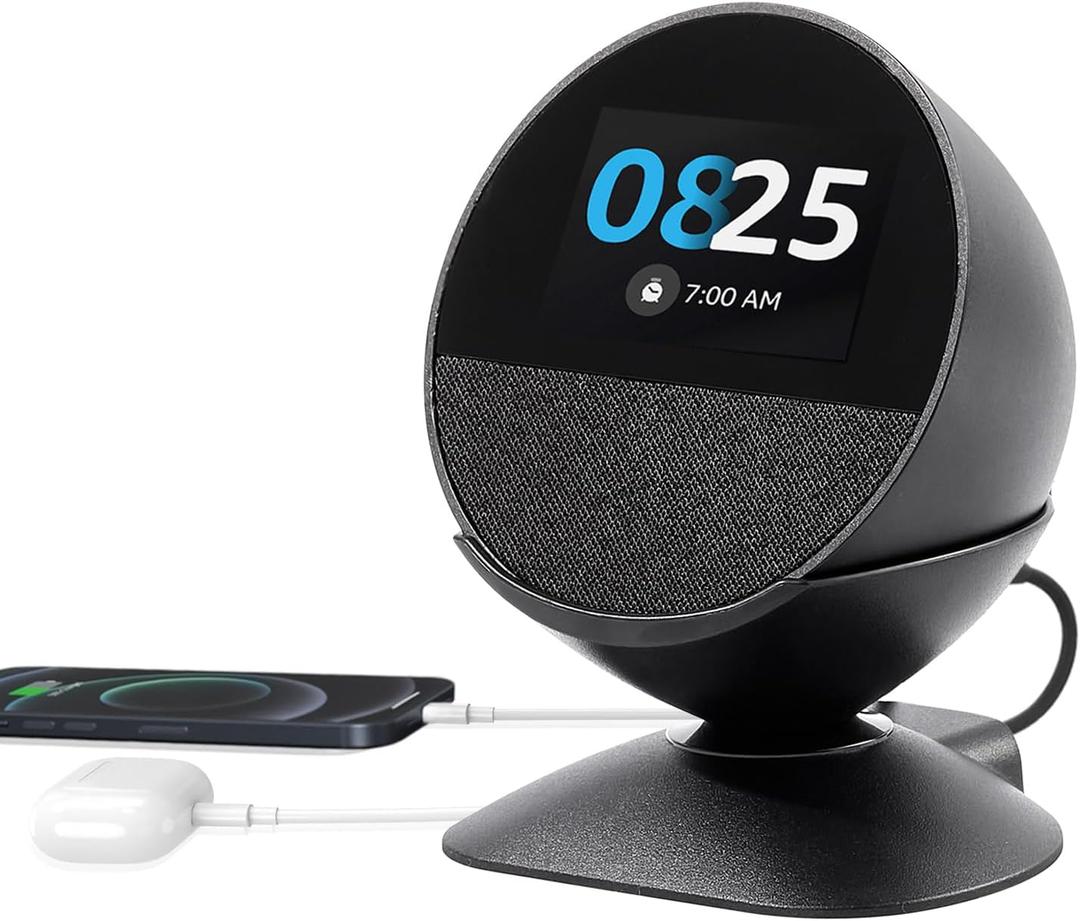 Dianves Stand for Echo Spot (2024 Release) and Homepod Mini Adjustable Stand Smartphones & More with USB-C and USB-A Charging Ports 280 Degree Rotating Base and Anti-Slip Silicone Pad