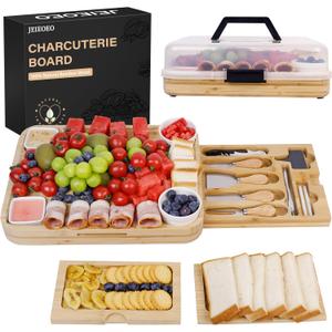 Charcuterie Board with Lid - Bamboo charcuterie Boards, Portable Travel Charcuterie Board, Gifts for Housewarming, Weddings & Women