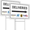 Deliveries Sign with Stake 12x8 Delivery Sign with Arrow Right Aluminum Metal Delivery Instruction for Packages Easy Installation for Home