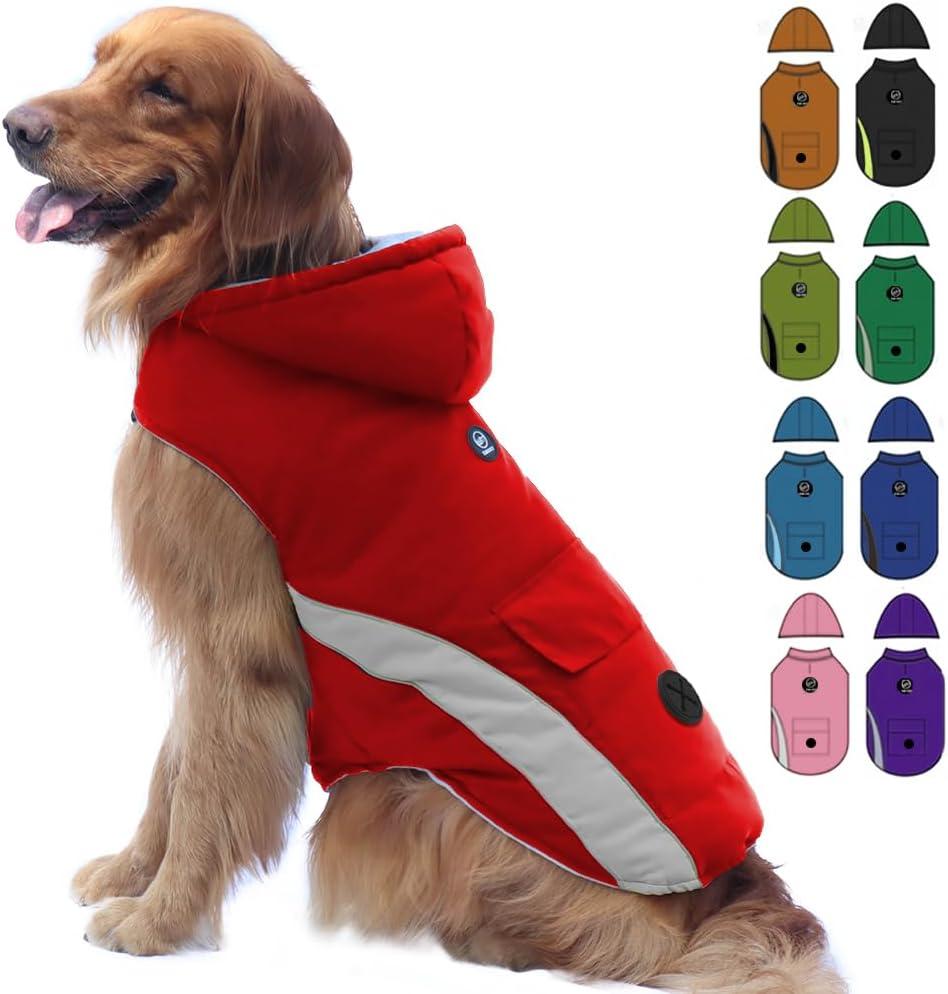 EMUST Dog Winter Coats - Windproof Jackets with Hood for Small Dogs, Cold Weather Apparel - S/Red