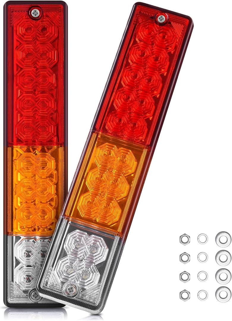 MICTUNING 20 Trailer Tail Lights Bar Waterproof, DC12V Turn Signal and Parking Reverse Brake Running Lamp Red Amber White (2 Pack)
