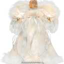 KI Store Lighted Christmas Angel Tree Topper with Timer 12-Inch White Angel Treetop Figurine for Christmas Tree Decoration