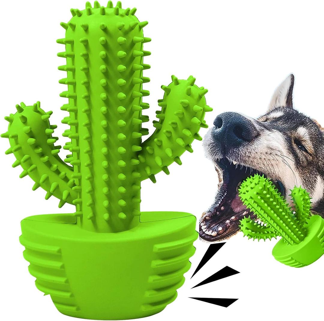 Dog Chew Toys, Toothbrush Stick Teeth Cleaning Brush Dental for Small Medium Large Dog, Rubber Squeaky Toys for Aggressive Chewers Cactus Tough Toys (For Medium Dog, Grassgreen)