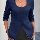 Cicy Bell Womens Business Work Casual Blazers Button Down Scoop Neck Split Hem Fitted Suit Jackets (Blue, XXL)