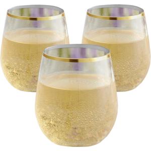 48 piece Stemless Unbreakable Crystal Clear Plastic Glasses Set of 48 Small (10 Ounce - Gold Rim)