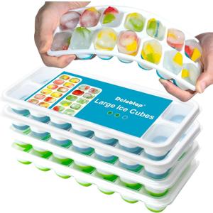 Ice Cube Trays for Freezer - 4 Pack 56 Cubes(1.7" x 1.2"), Easy Release Silicone Bottom+ PP Frame Ice Trays with Spill-Resistant Lids, Stackable, BPA-Free for Cocktails, Coffee & Everyday Drinks