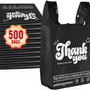 Fuxury 500 Count - Thank You Plastic Tshirt Bags Black (11.5" x 6.5" x 21"), T-shirt, Grocery, Take Out, To Go, Retail Shopping Bags in Bulk for Small Business