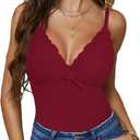 Camisole Tops for Women Cotton Lace Cami Top Adjustable Spaghetti Strap Tank Top V Neck Lace Trim Undershirt