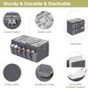 Shoe Organizer for Closet, Shoe Storage Solution with Clear Cover & Adjustable Dividers, Fabric Shoe Box Fits 16 +12 Pairs Shoes, Grey, 2-Pack