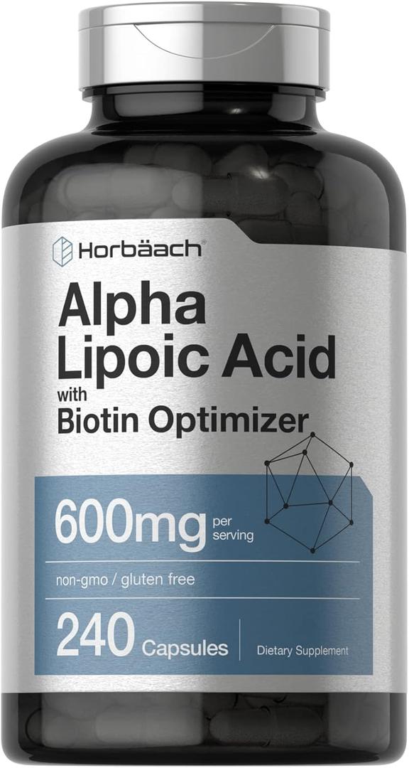 Horbach Alpha Lipoic Acid 600mg | 240 Capsules | with Biotin Optimizer | Non-GMO and Gluten Free Supplement, Best By 07, 2027