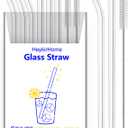 6-Pack Reusable Glass Straw-Transparent,Size 8''x10 MM,Including 3 Straight and 3 Bent with 2 Cleaning Brush- Perfect For Smoothies, Tea, Juice-Clear