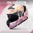 OUMURS Pink Modular Motorcycle Helmets Full Face Flip up Street Bike Motorcycle Helmet for Unisex Adult Flower Sea - M