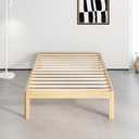 14 Inch High Bamboo Wood Twin Bed Frame Platform, Metal Slat Support Bed Frame Twin, No Box Spring Needed, Easy Assembly, Noise Free, Reinforced