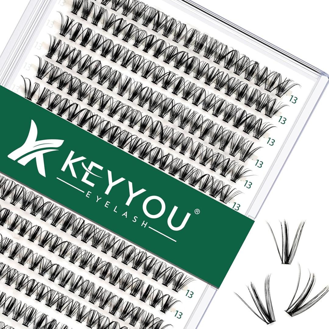 KEYYOU Lash Clusters 300pcs Individual Lashes, 30D 0.07D Curl 13mm DIY Eyelash Extension, Soft & Natural Volume Cluster Lashes with Large Tray