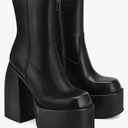 VOMIRA Ankle Boots for Women Chunky High Heel Square Toe Side Zipper Pu Leather Stretch Boots Platform GoGo boots Size 6