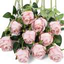 Flojery 10pcs Artificial Rose Flowers Long Stem Fake Silk Roses for DIY Wedding Bouquet Table Centerpiece Home Decor (Light Pink)