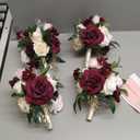 Ling's moment Artificial Flowers Marsala Red & Pink Bridesmaid Bouquet Set of 4, Wedding Flowers Bouquets for Bridesmaids, 7 Inch Bridal Bouquets for Bridesmaids, Wedding Decor, Ceremony, etc