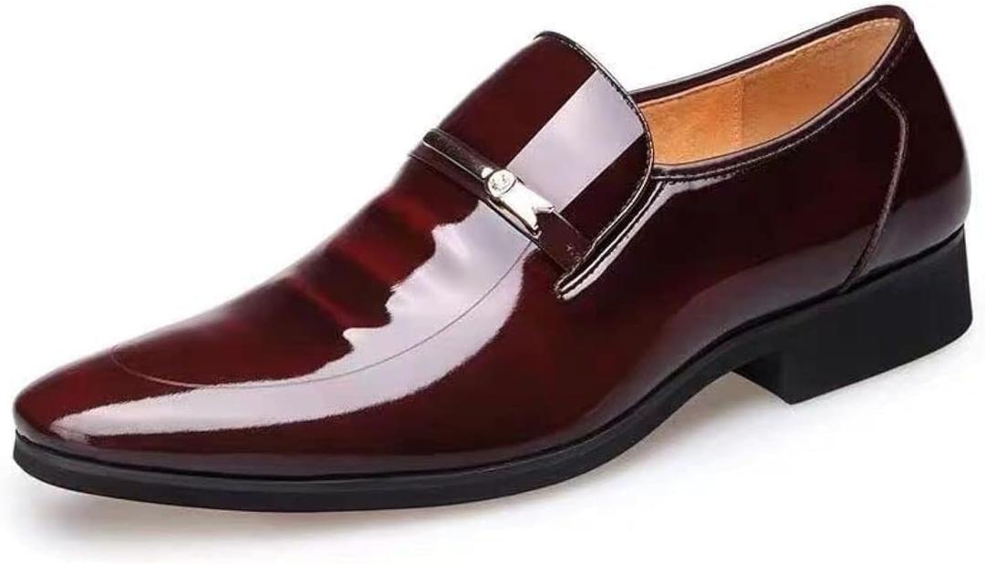 BULMEGIRY Mens Oxford Dress Shoes Faux Patent Leather Wedding Shoes Classic Lace-up Formal Tuxedo Derby Shoes Black | Elegant patent leather dress shoes with glossy finish, comfortable and classic tuxedo style for wedding and formal occasions