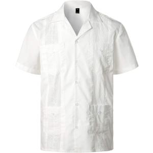 Mens Short Sleeve Button Down Cuban Guayabera Shirts (X-Large, White)