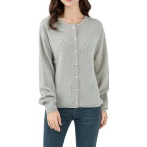 Simple&Opulence Womens Cardigan Button Down Crew Neck Sweater Open Front Long Sleeve Lightweight Knitted Sweaters (Small)