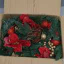 SHareconn 9FT Prelit Christmas Garland with Multi-Color LED Lights, Battery-Operated Timer, Includes Flower Ball & Poinsettia for Table Mantle Fireplace Indoor Outdoor Xmas Decor, Red and Gold, 9 FT