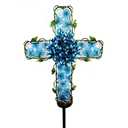 COOZZYHOUR Solar Cross Garden Lights Outdoor Decorative - Solar Metal&Glass Cross Blue Hydrangea Flower Stake Lights- Waterproof 20 Warm White LED for Remembrance Gifts