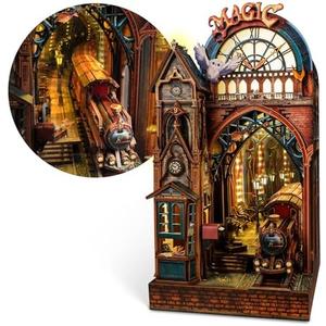 FUNPOLA LED 3D Puzzle Magic Station Book Nook Kit - Interactive 3D Wood Puzzle LED Magical Miniature with Infinite Extension Space - DIY Bookshelf Insert Decor Gifts(Magic Station)