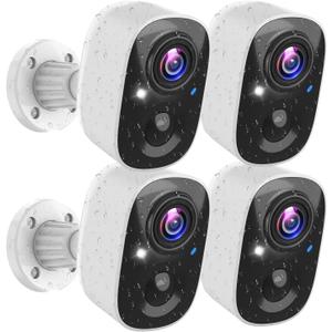 Security Cameras Wireless Outdoor (4 Pack), Battery Powered Cameras for Home Security with AI Motion Detection, 2K Color Night Vision, 2-Way Talk, IP66 Weatherproof, SD/Cloud Storage